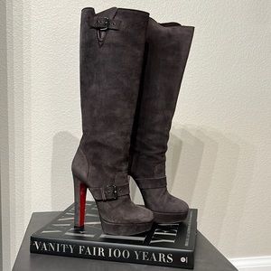 Christian Louboutin brown high knee heeled boots, size: 38